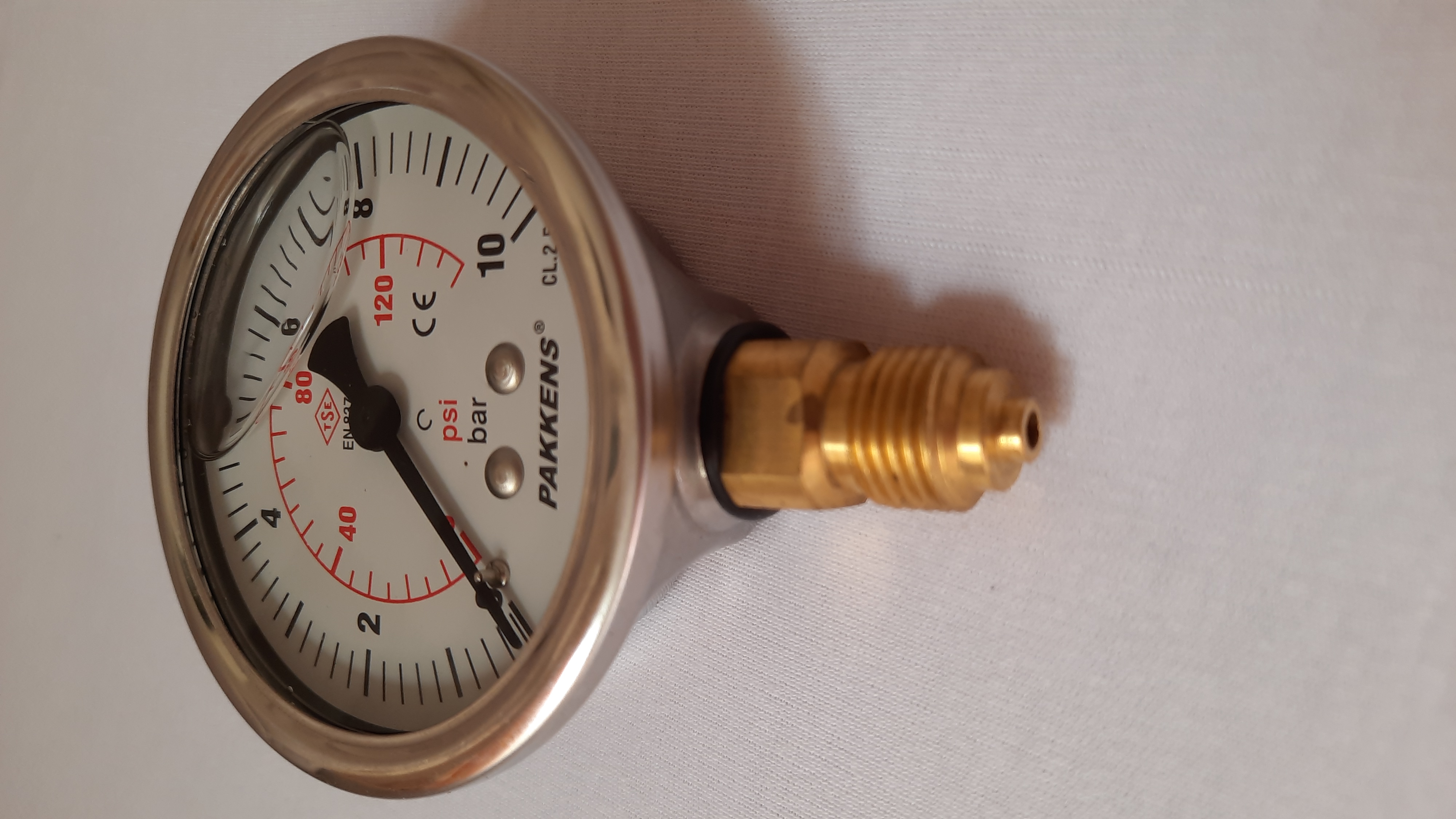 گیج فشار (مانومتر)  پکنز ترکیه 10-0بار 1/4 اینچ بغل رزوه صفحه ۶ سانتی(صفحه روغنی)